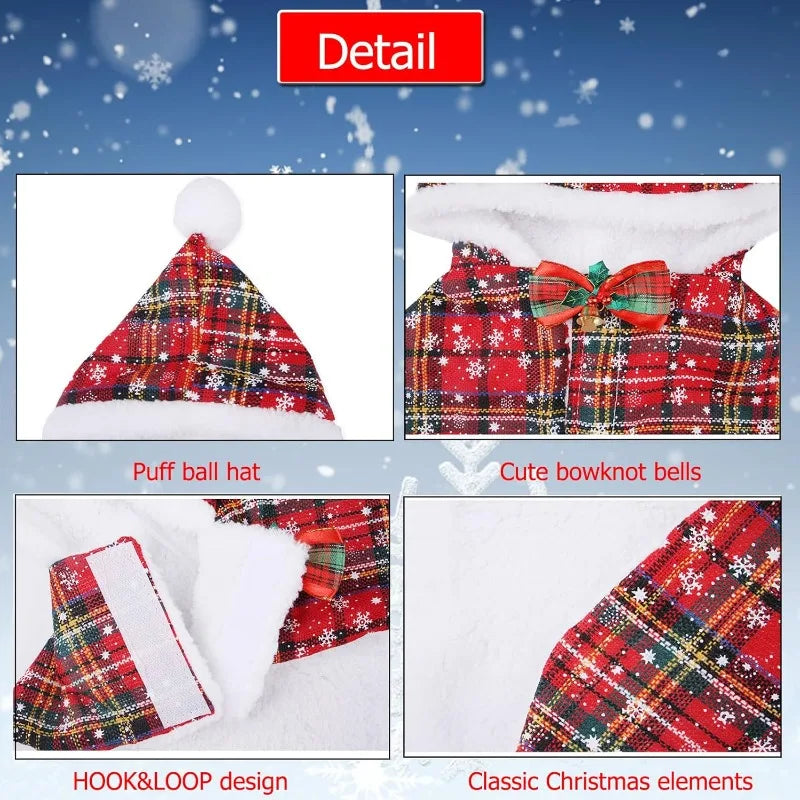 Christmas Pet Costume Snowflake Plaid Bow Bell