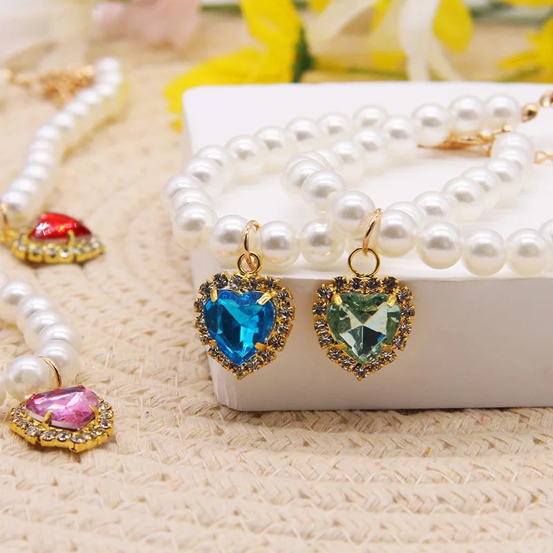Cat Accessories Necklace Pearl Crystal Pet Collar