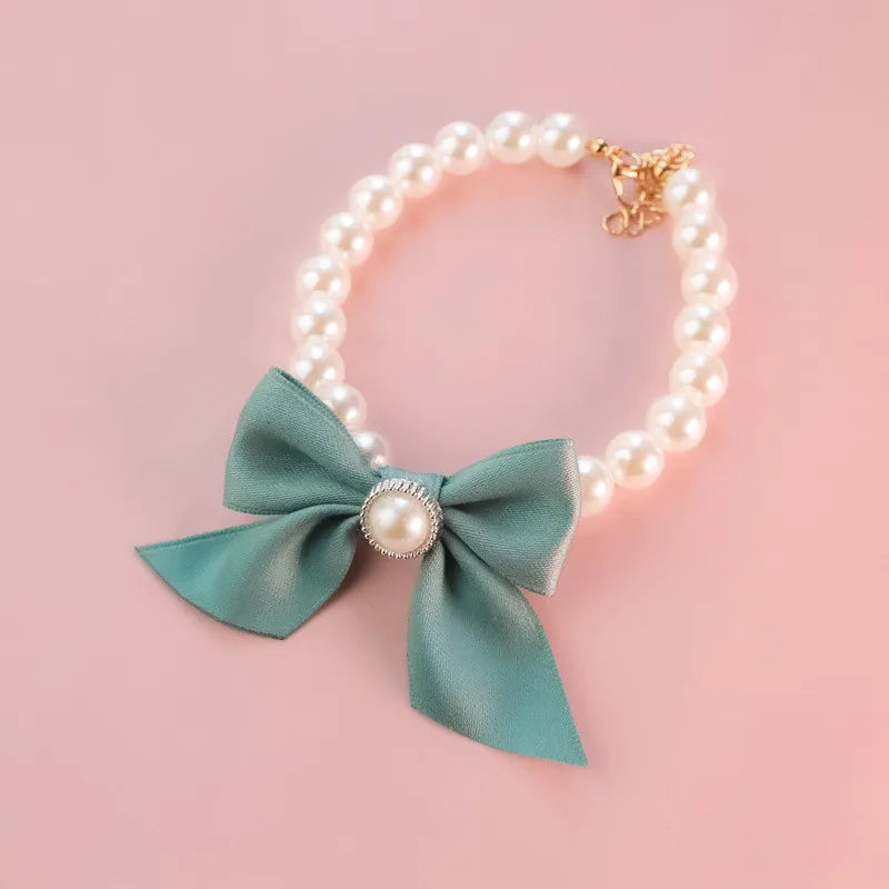 1Pcs New Pet Collar Pearl Bow Necklace