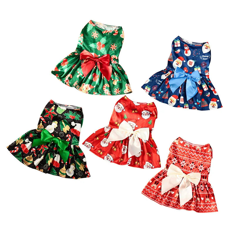 Christmas Dog Dress with Bow