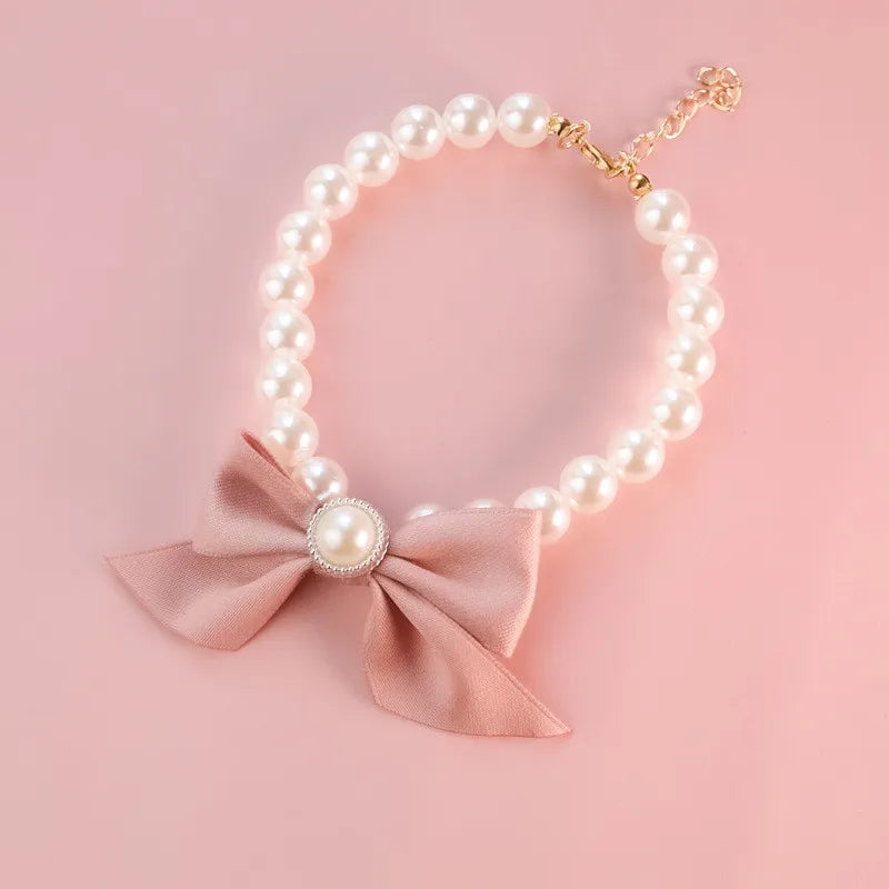 1Pcs New Pet Collar Pearl Bow Necklace