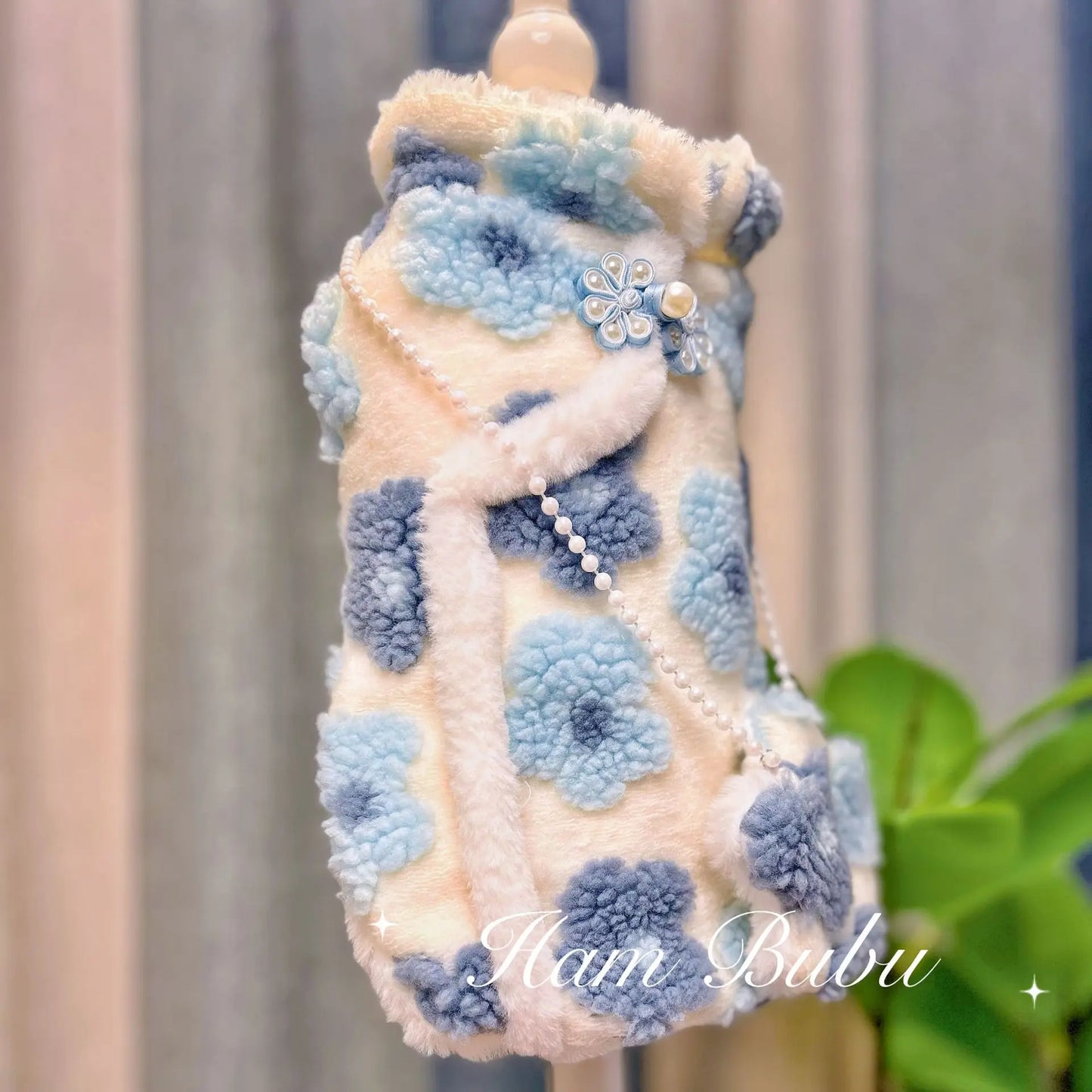 Pet Autumn/Winter Lamb Fleece Flower Dress