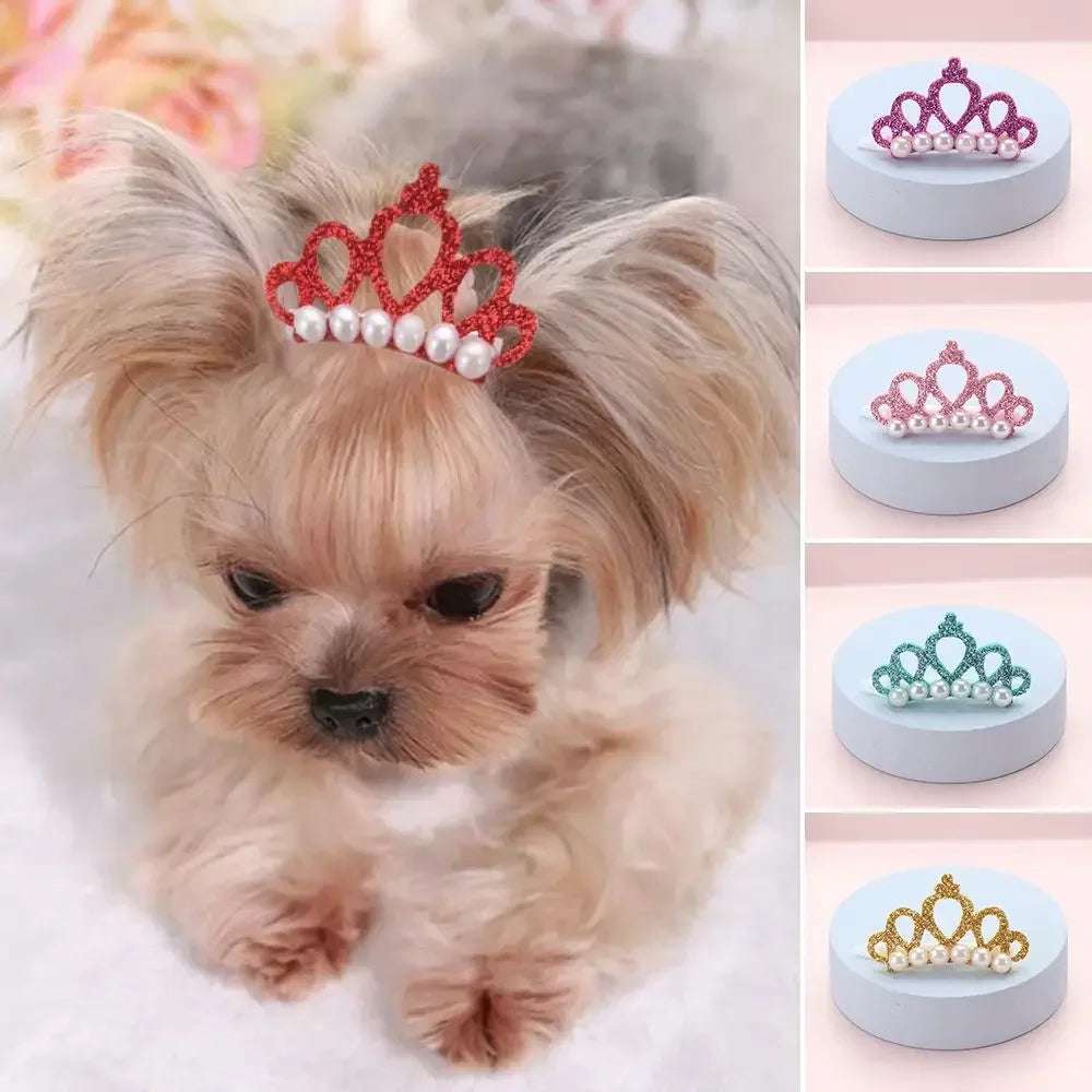 Small Dogs Faux Pearl Crown Shape Bows