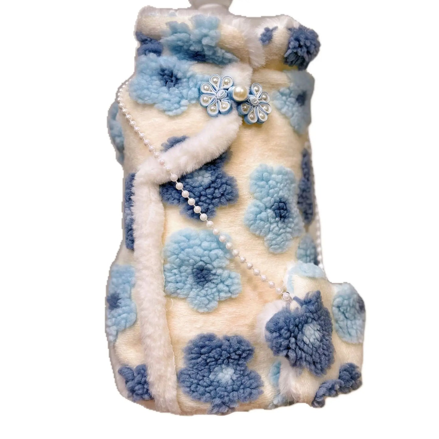 Pet Autumn/Winter Lamb Fleece Flower Dress