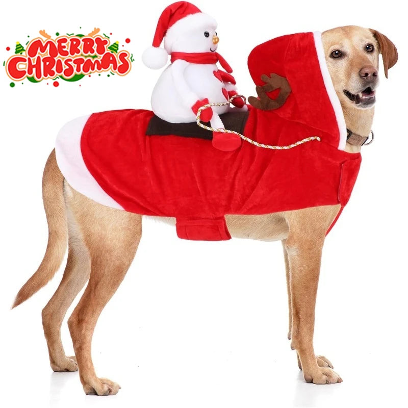 Christmas Pet Clothes Snowman Riding on Dog
