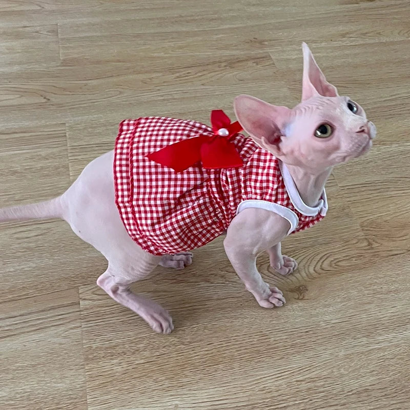 Spring Summer Stripe Sphynx Cat Bow Skirt