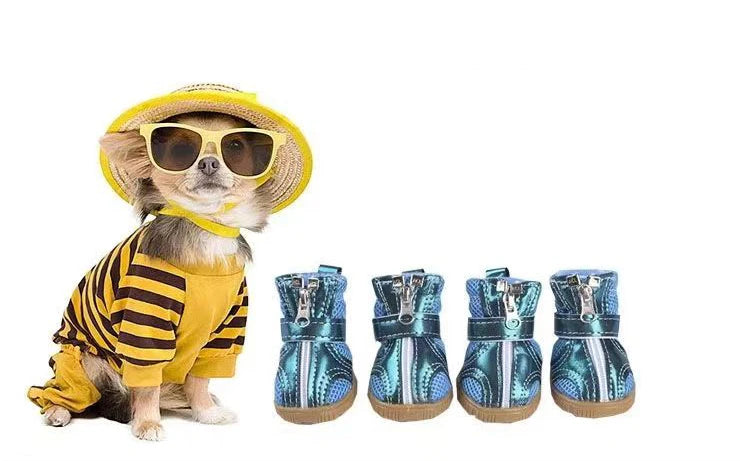 4pcs\lot Autumn Winter Outdoor warm Pet Dog Denim Shoes