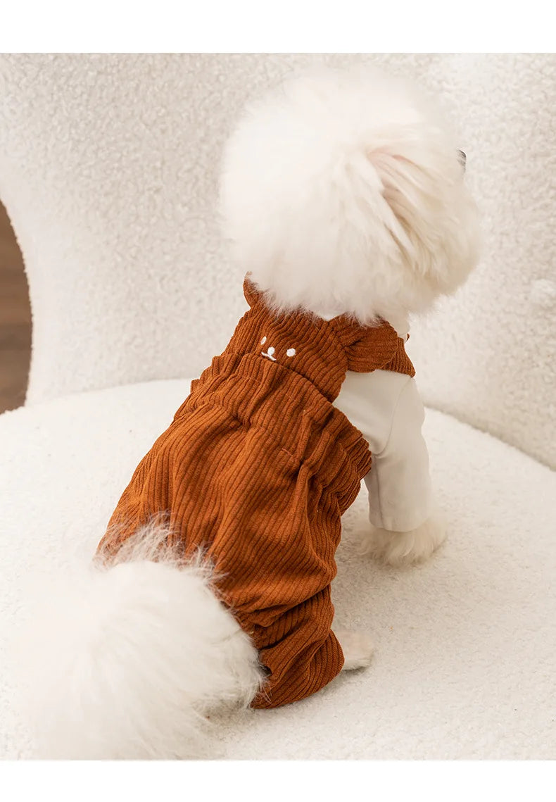 Cute Little Bear Corduroy Overalls Set