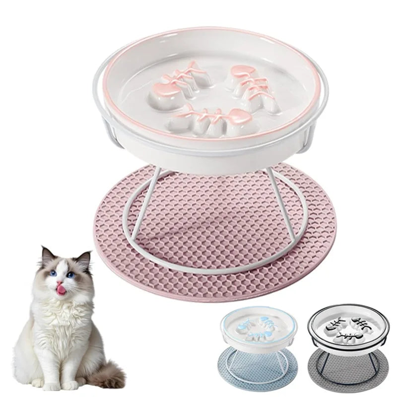 1set Upgrade Raised Cat Dog Slow Feeder Bowl
