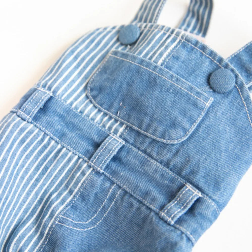 Pet Autumn Winter Striped Patchwork Denim Straps Dog Pants