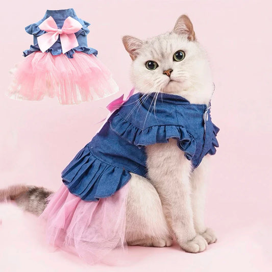 Denim Sphynx Cat Princess Dress