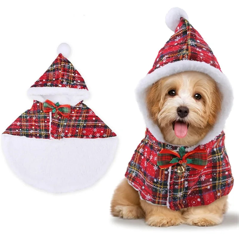 Christmas Pet Costume Snowflake Plaid Bow Bell