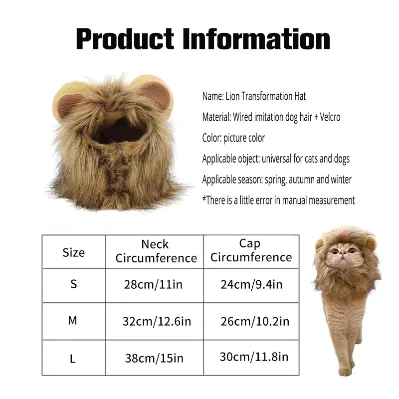 Cat Cosplay Dress Up Pet Hat Lion Mane