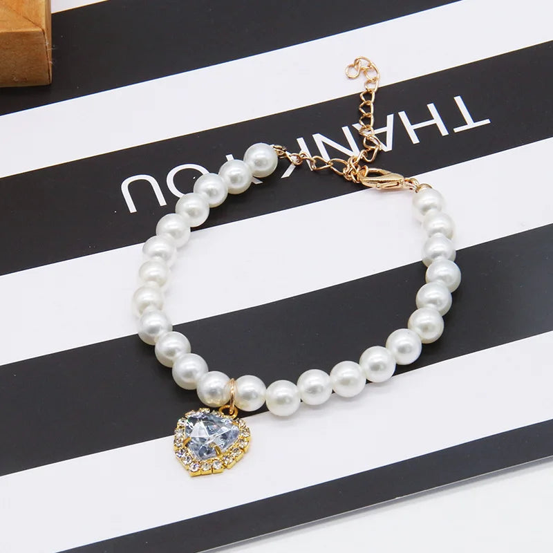 Cat Accessories Necklace Pearl Crystal Pet Collar