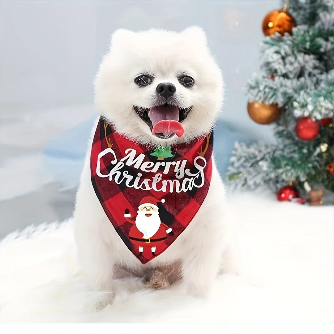 Christmas Dog Bandana with Santa & Snowman Design