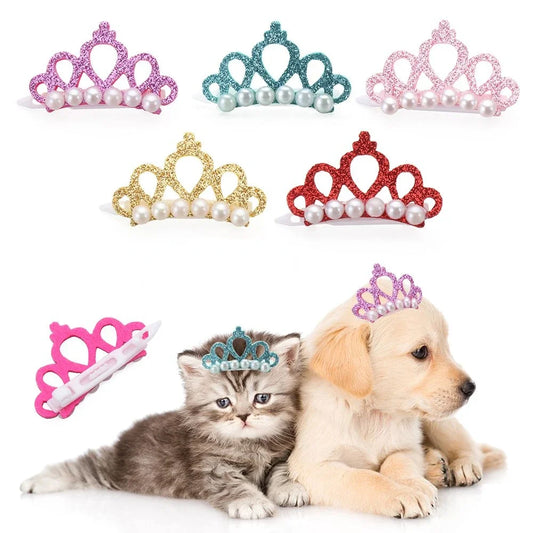 Small Dogs Faux Pearl Crown Shape Bows