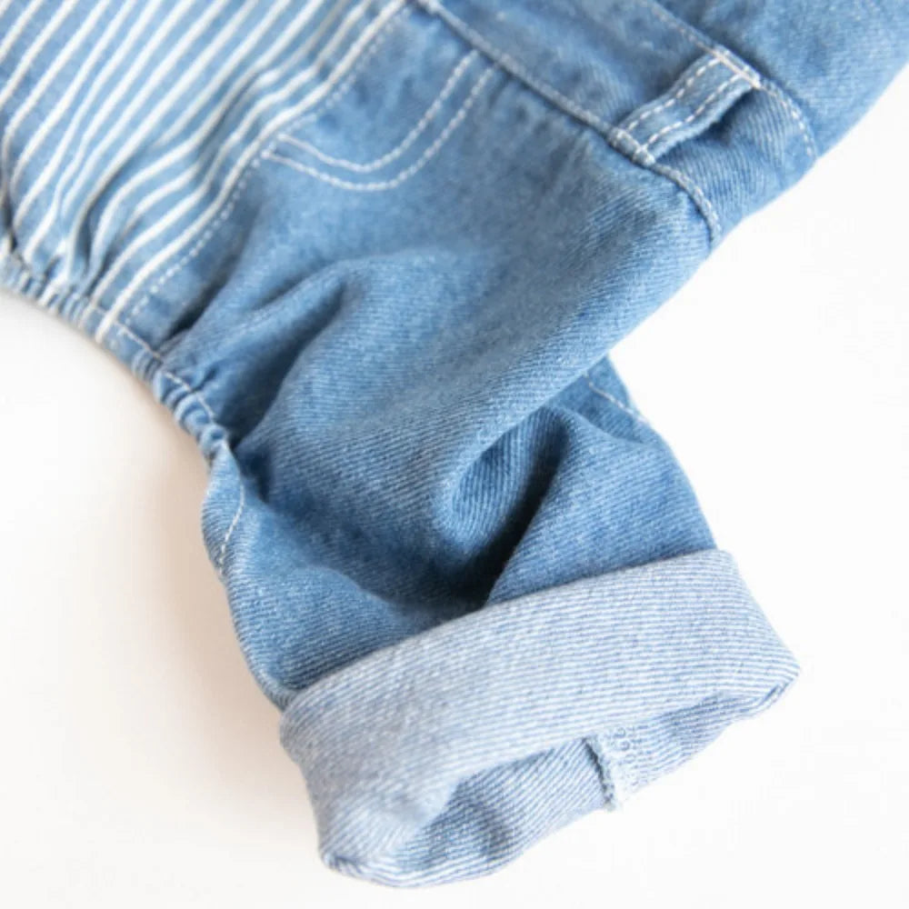 Pet Autumn Winter Striped Patchwork Denim Straps Dog Pants
