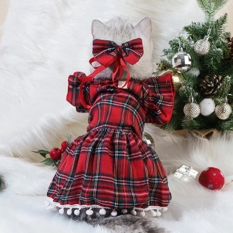 Pet Christmas Plaid Dress