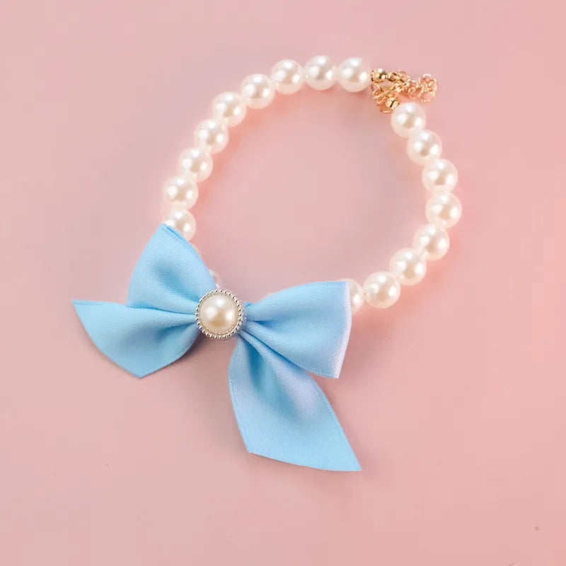1Pcs New Pet Collar Pearl Bow Necklace