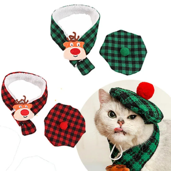 Winter Pet Scarf with 3D Antlers Matching Hat