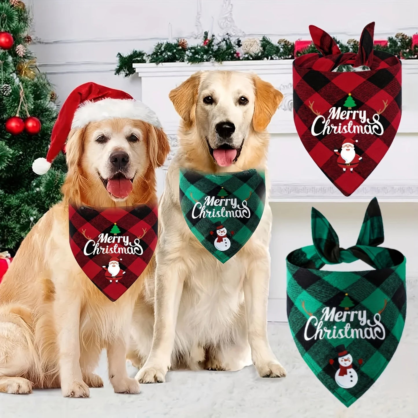 Christmas Dog Bandana with Santa & Snowman Design