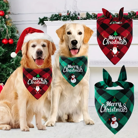 Christmas Dog Bandana with Santa & Snowman Design