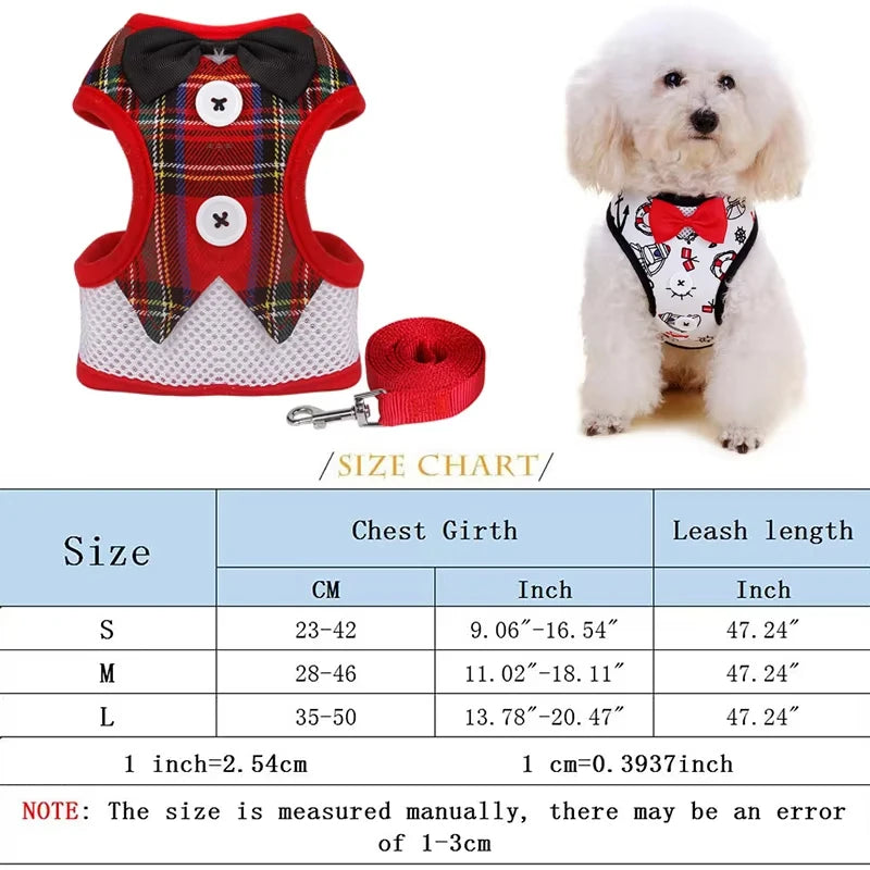 Elegant Bowtie Dog Harness Vest with Leash