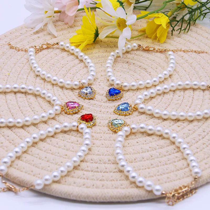 Cat Accessories Necklace Pearl Crystal Pet Collar