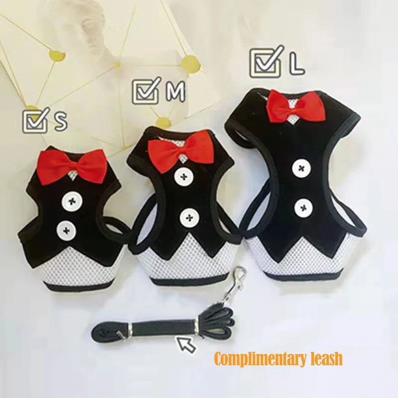 Elegant Bowtie Dog Harness Vest with Leash