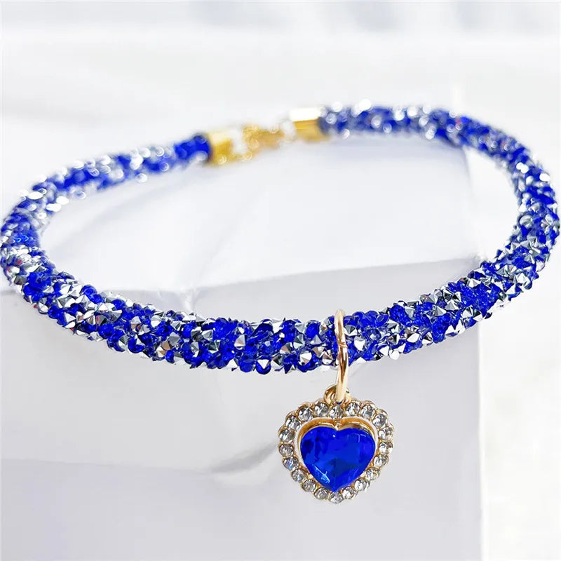Crystal Cat Collar Heart Gem Pendant