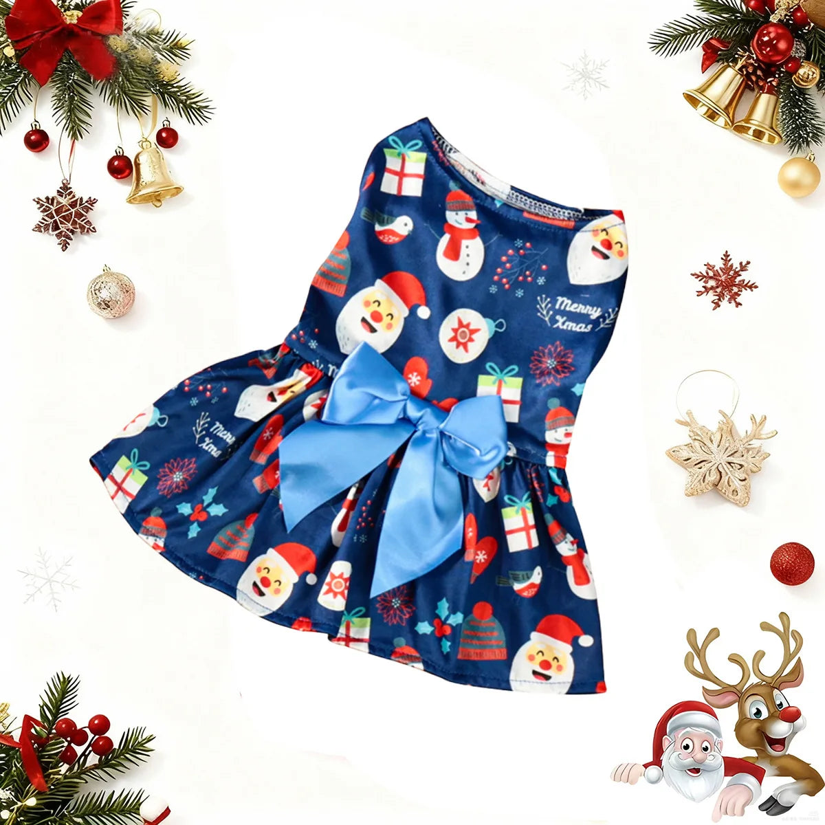 Christmas Pet Clothes Round Neck Sleeveless Printed Dress