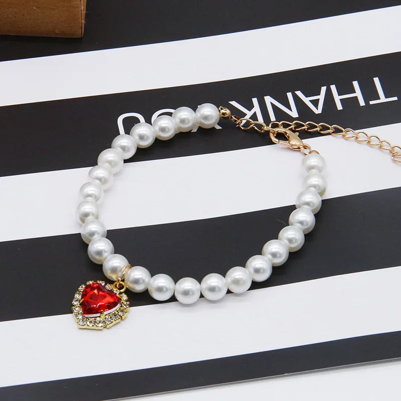 Cat Accessories Necklace Pearl Crystal Pet Collar