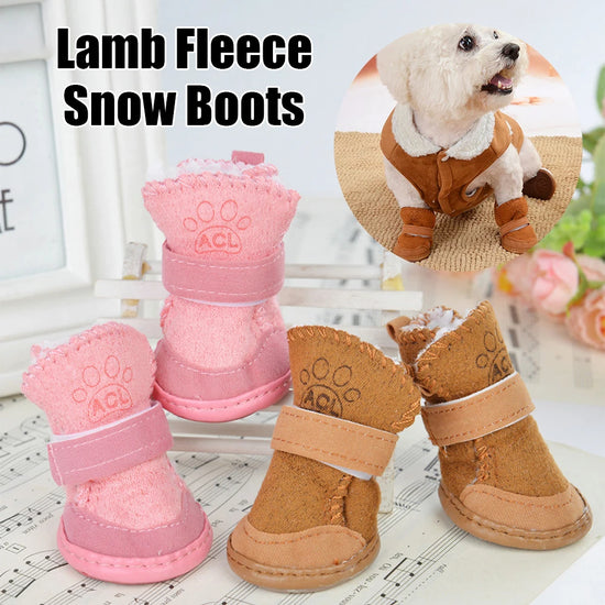 New 4Pcs/Set Pet Lamb Fleece Snow Boots