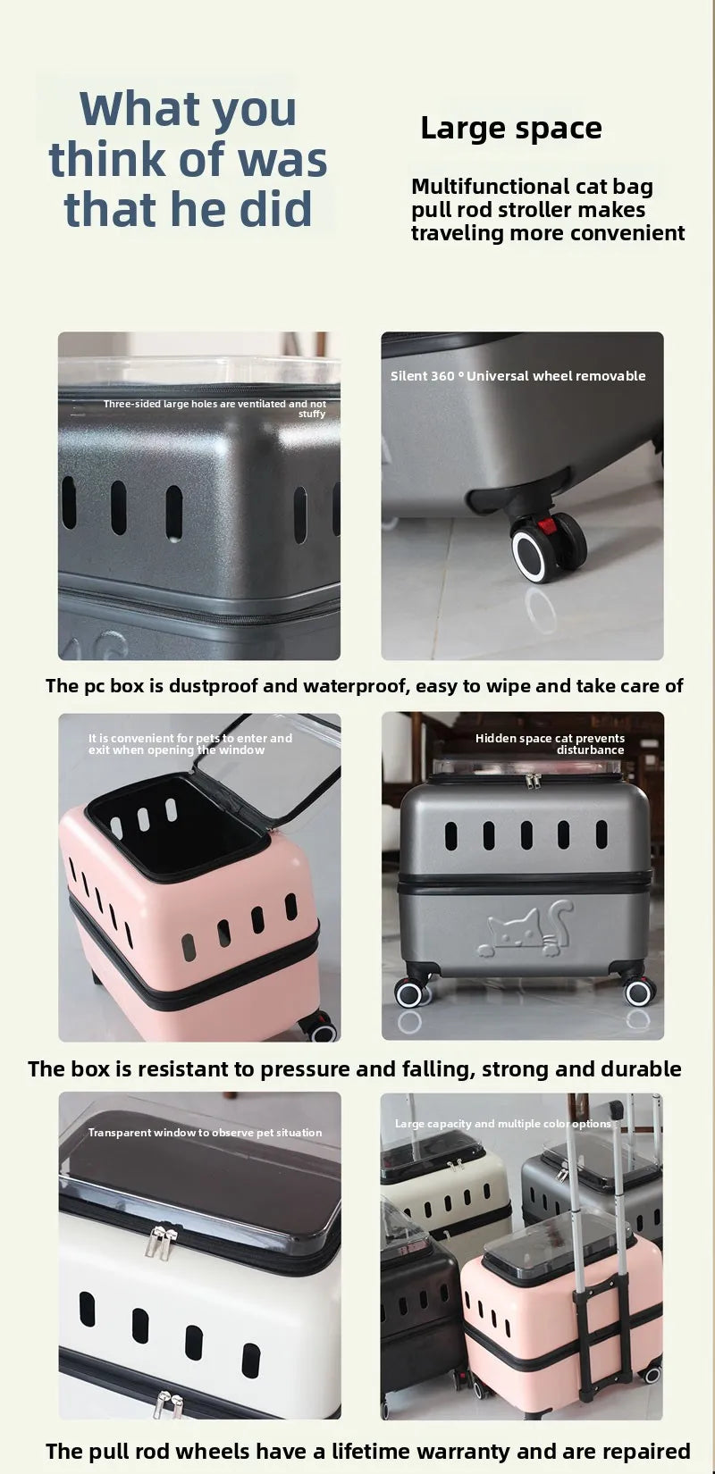 Large Pet Travel Carrier Rolling