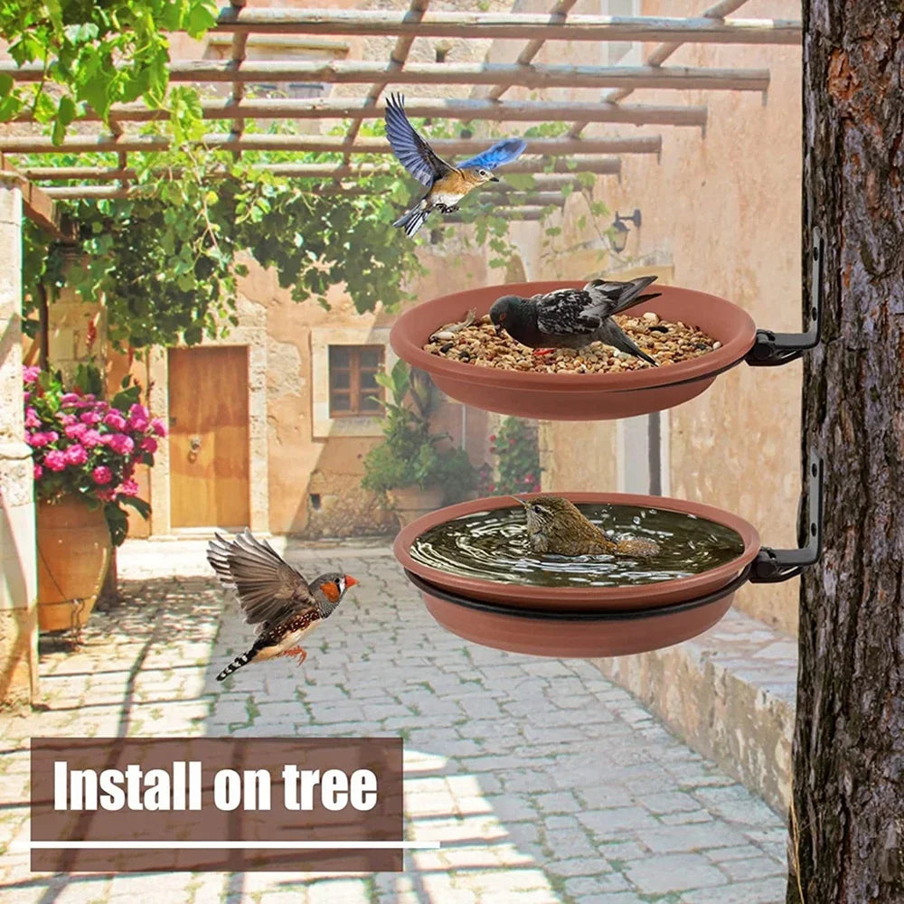 Tree Mounted Bird Feeder Birds Bath Bowl