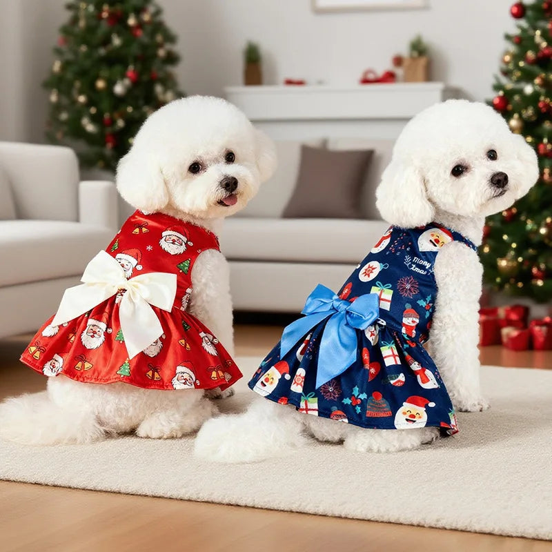 Christmas Dog Dress with Bow