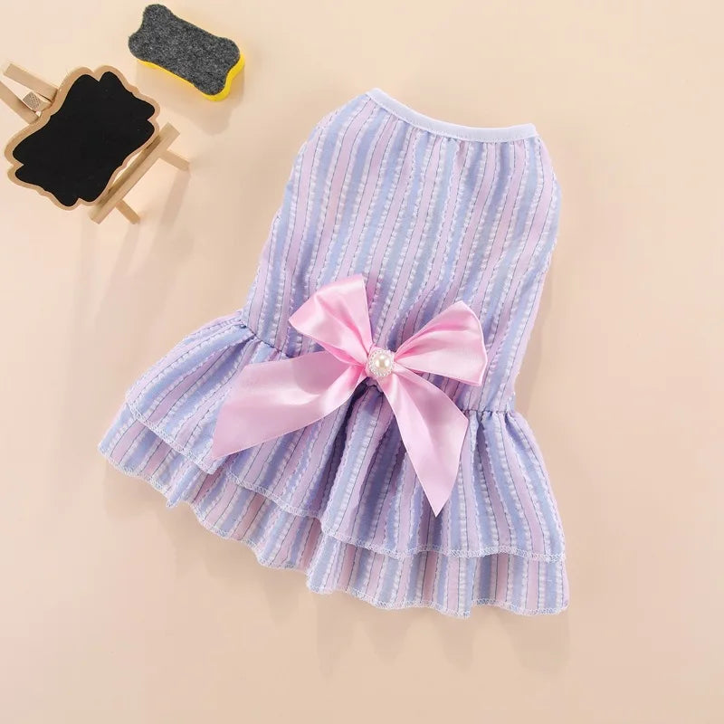 Spring Summer Stripe Sphynx Cat Bow Skirt
