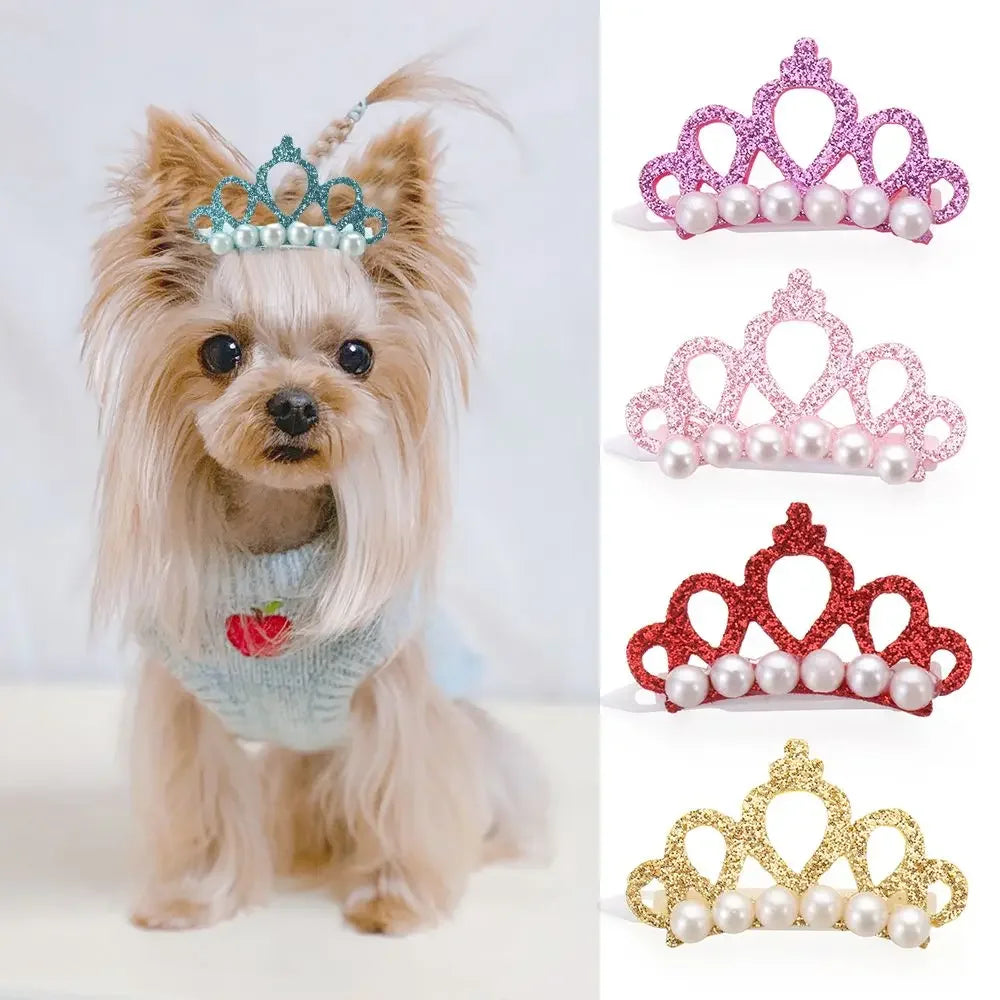 Small Dogs Faux Pearl Crown Shape Bows