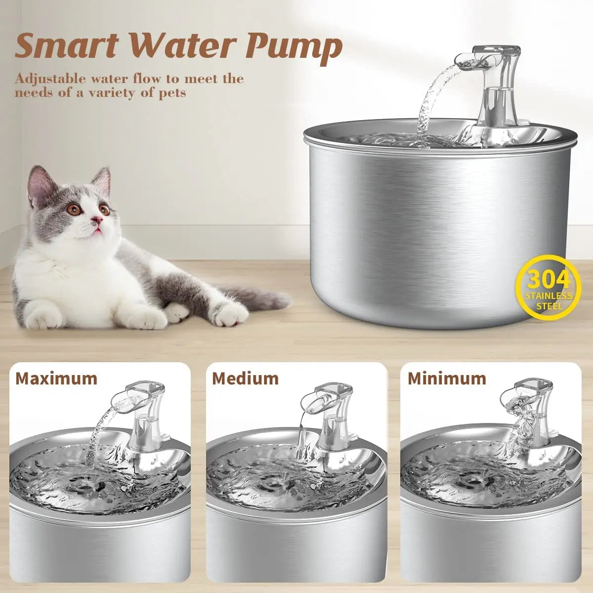 2L fully stainless steel pet water dispenser with optional sensor  and heater