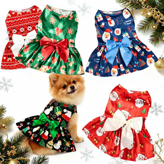 Christmas Pet Clothes Round Neck Sleeveless Printed Dress