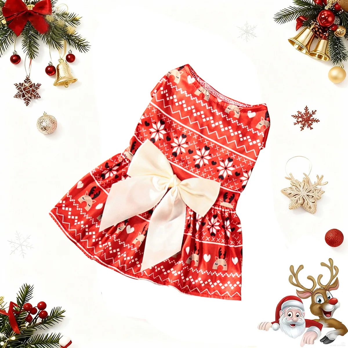Christmas Pet Clothes Round Neck Sleeveless Printed Dress