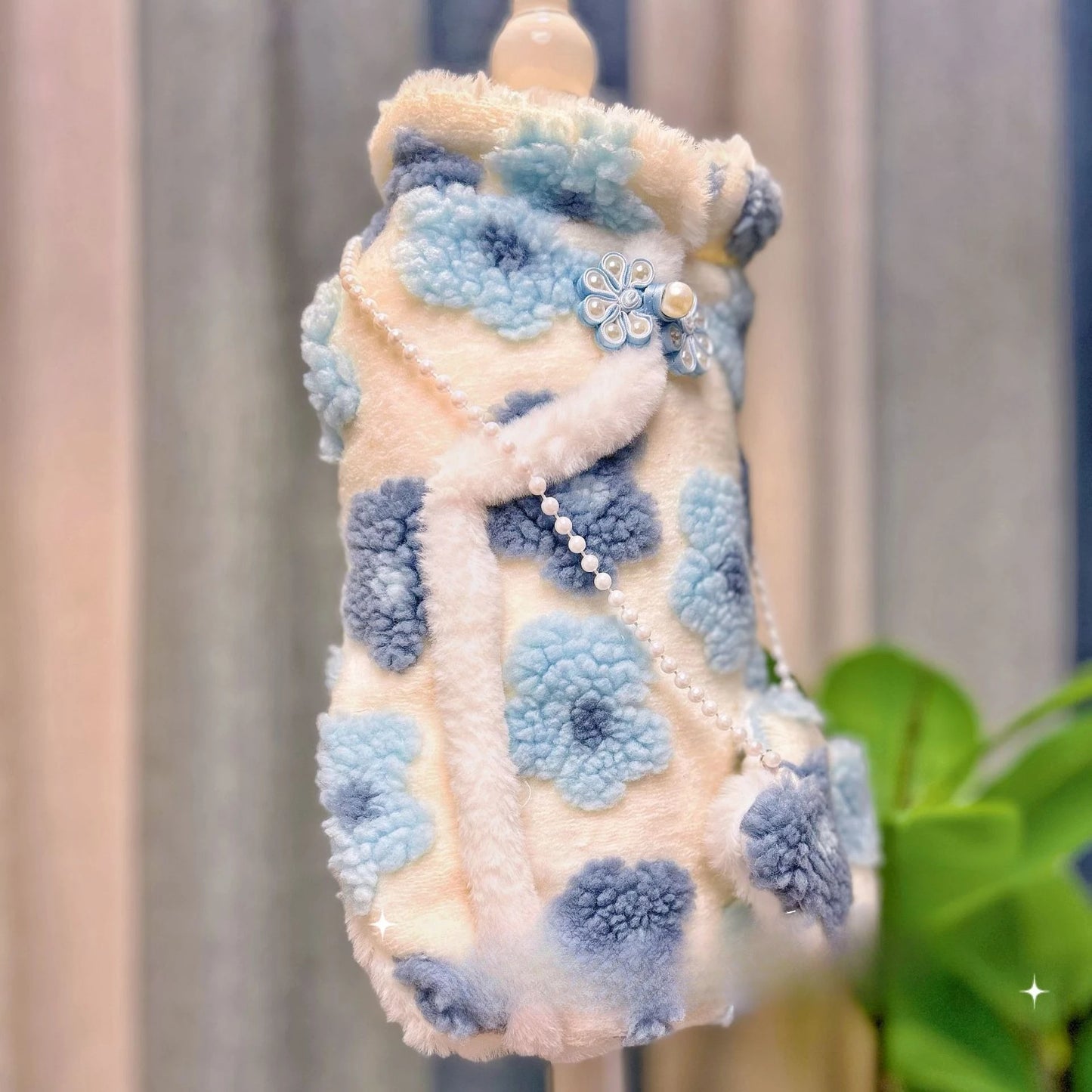 Pet Autumn/Winter Lamb Fleece Flower Dress