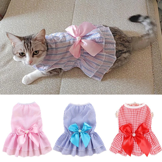 Spring Summer Stripe Sphynx Cat Bow Skirt