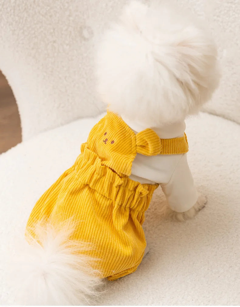 Cute Little Bear Corduroy Overalls Set