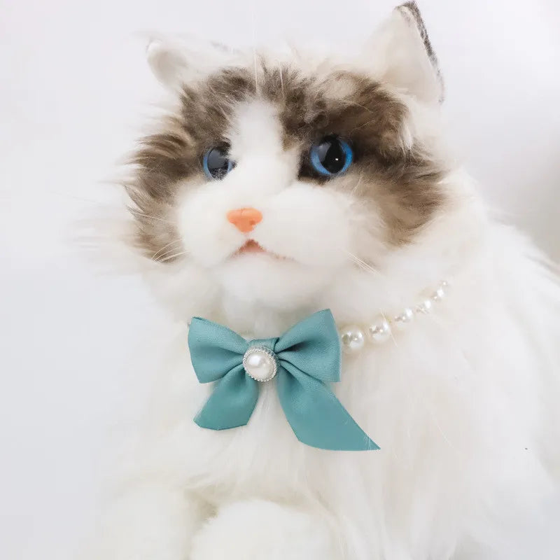 1Pcs New Pet Collar Pearl Bow Necklace