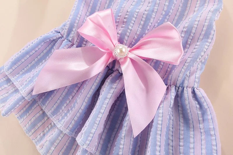 Spring Summer Stripe Sphynx Cat Bow Skirt