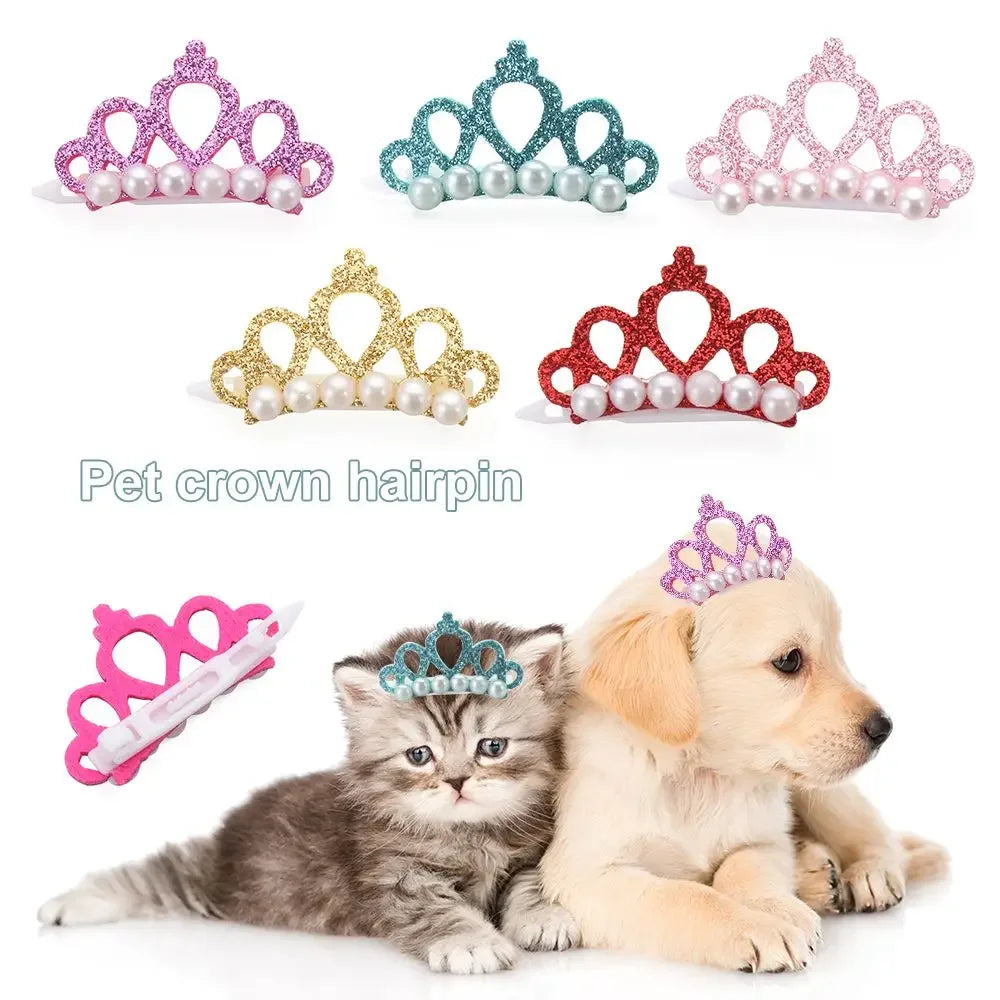 Small Dogs Faux Pearl Crown Shape Bows