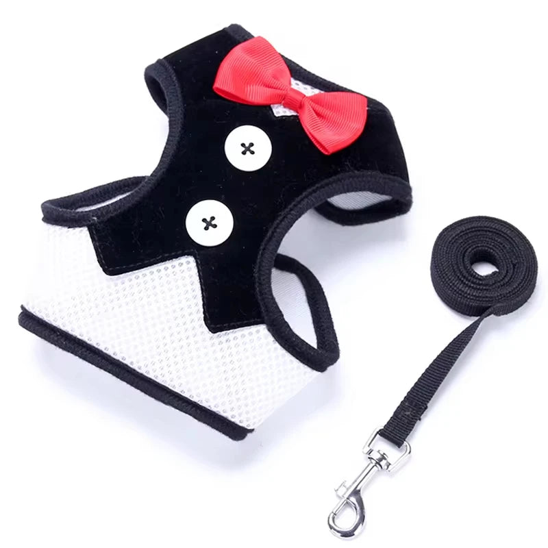 Elegant Bowtie Dog Harness Vest with Leash