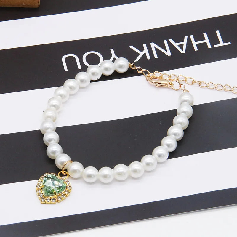 Cat Accessories Necklace Pearl Crystal Pet Collar