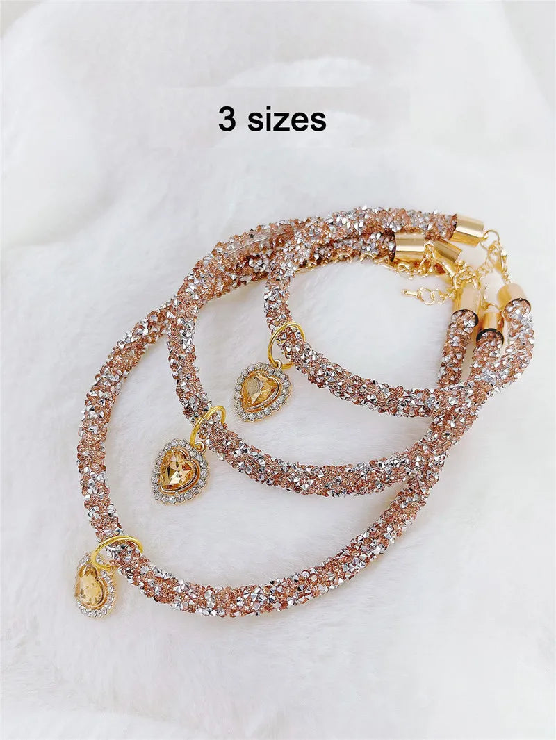 Crystal Cat Collar Heart Gem Pendant